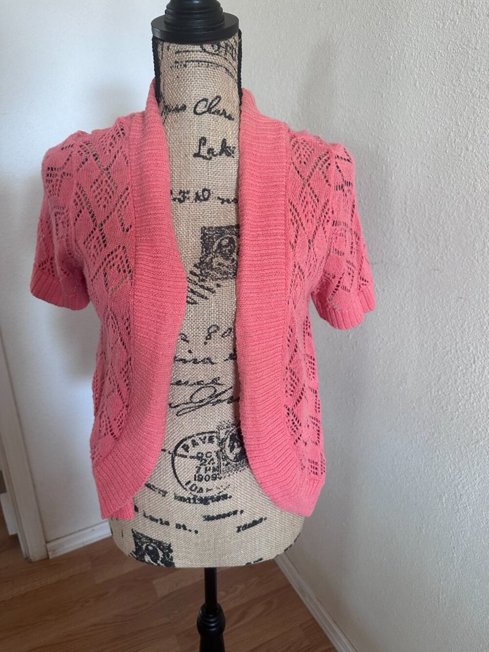 AB Studio Coral Knit Summer Cardigan Size XL for Women, short sleeves, open knit